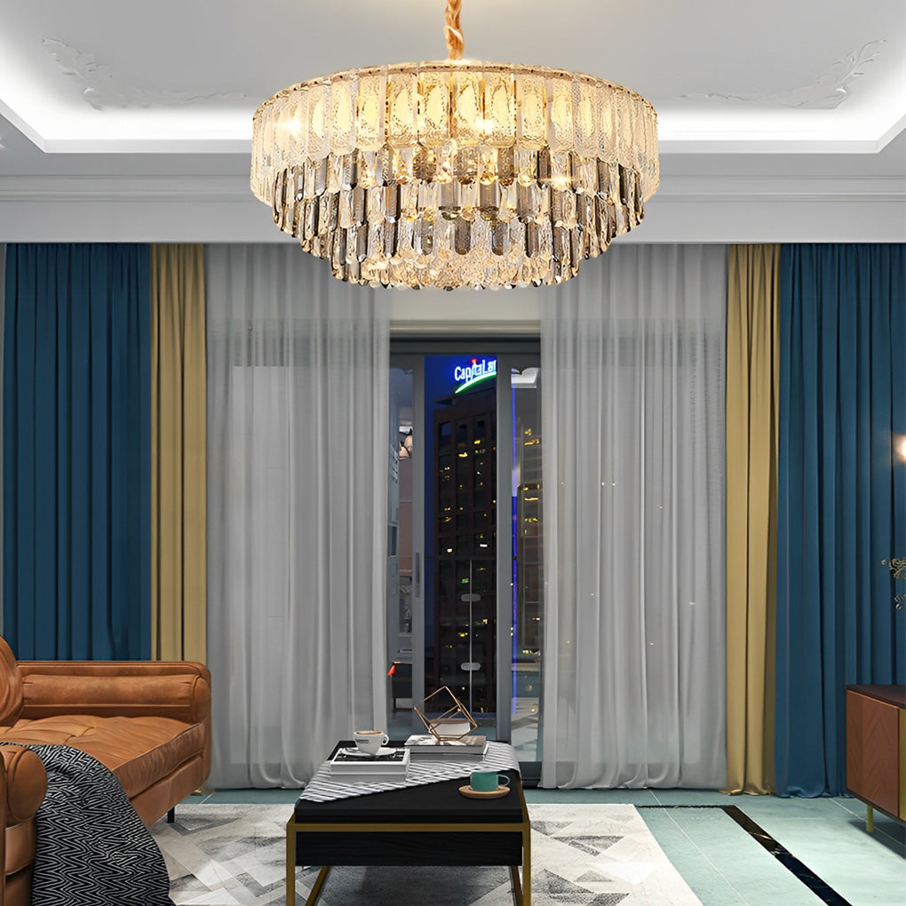 Round 3-Step Dimming LED Crystal Strip Postmodern Chandelier