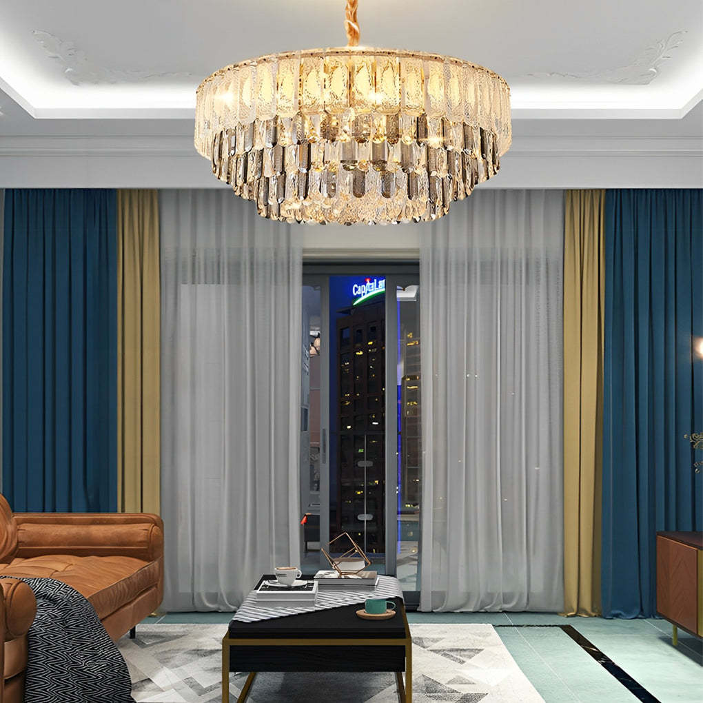 Round 3-Step Dimming LED Crystal Strip Postmodern Chandelier