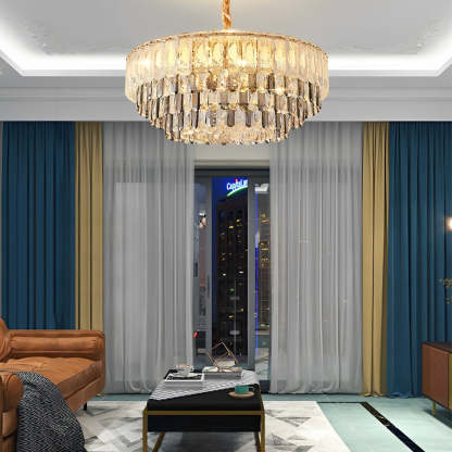 Round 3-Step Dimming LED Crystal Strip Postmodern Chandelier