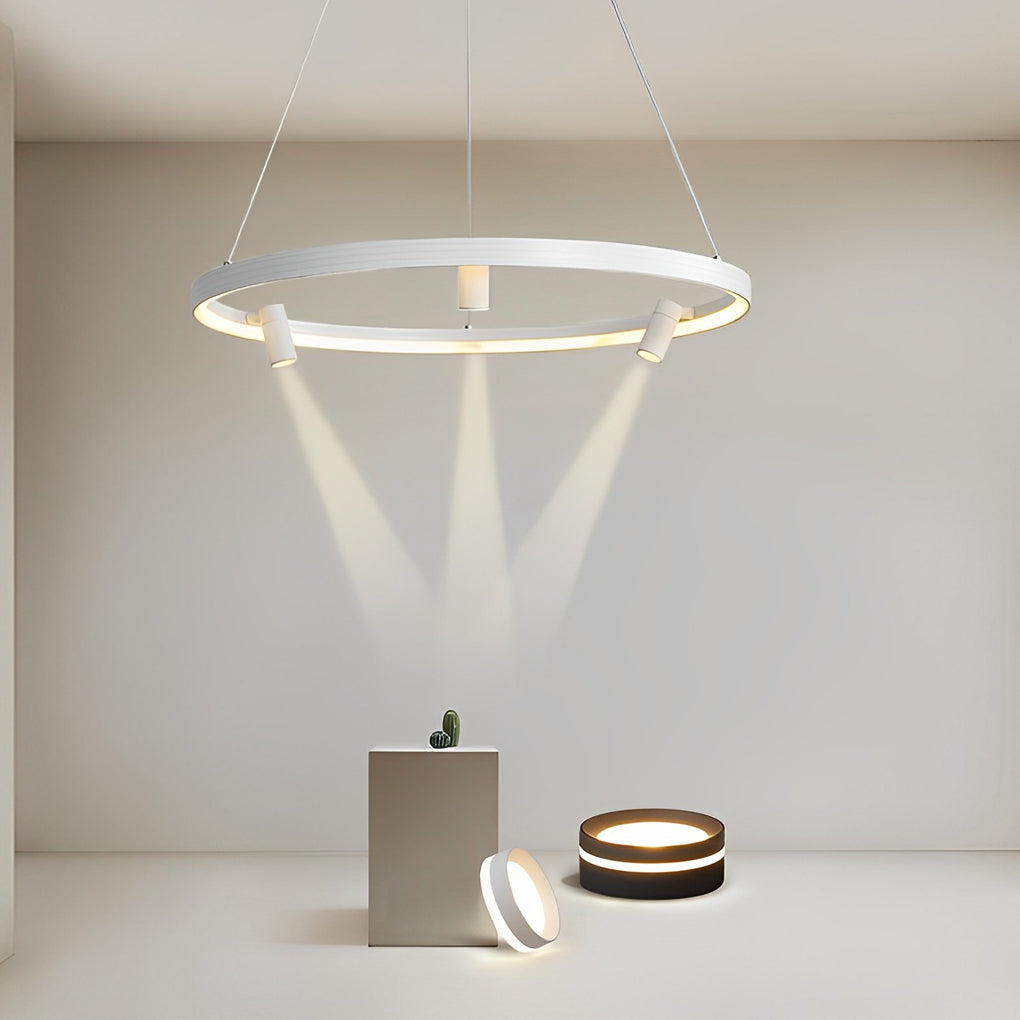 Round LED Chandelier with Adjustable Spotlight — White / 31''
