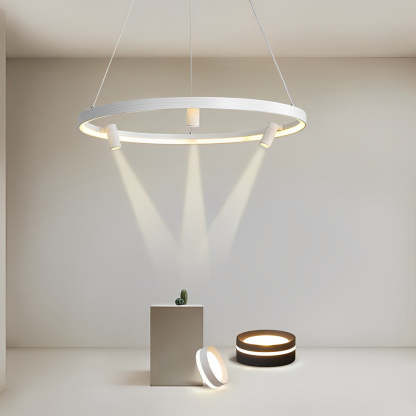Round LED Chandelier with Adjustable Spotlight — White / 31''