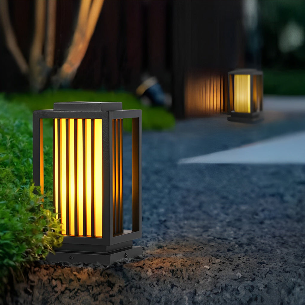 Modern Black LED Cage Pathway Lawn Lamp-Lighom