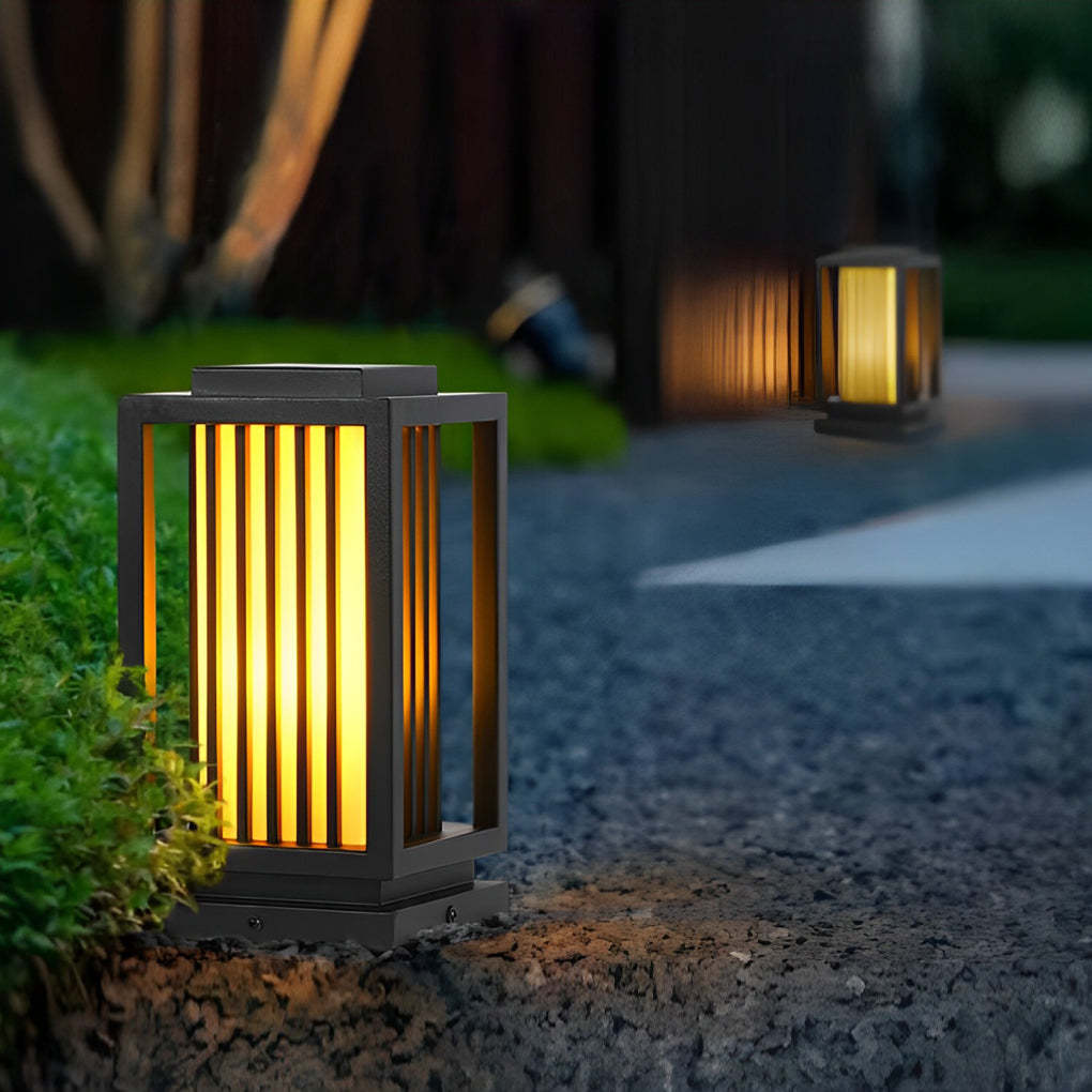 Modern Black LED Cage Pathway Lawn Lamp-Lighom