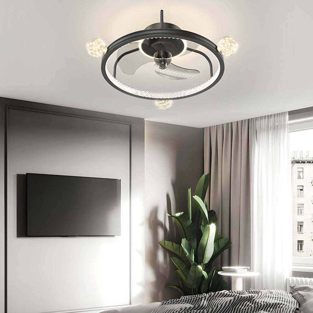Round Acrylic Ball Decor 3 Step Dimming Modern Bladeless Ceiling Fan Light-Lighom
