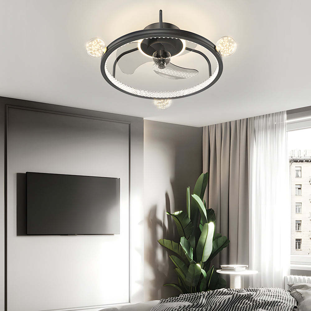 Round Acrylic Ball Decor 3 Step Dimming Modern Bladeless Ceiling Fan Light-Lighom