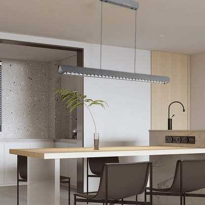 Long Linear Brushed Aluminum LED Island Pendant