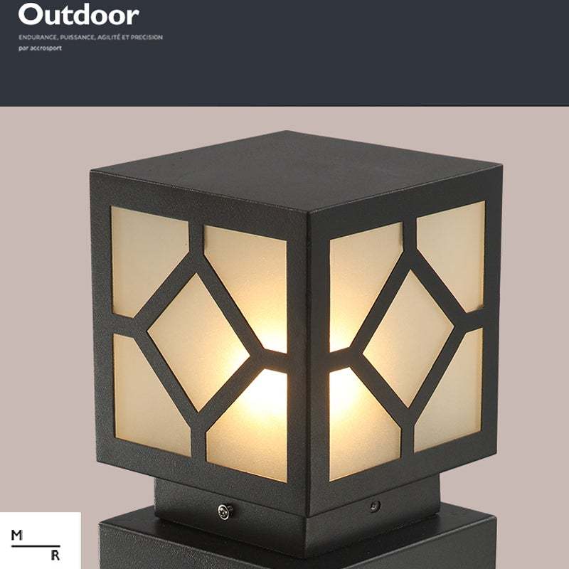 Square Stainless Steel LED Waterproof Black Modern Outdoor Light Post Lamp-Lighom