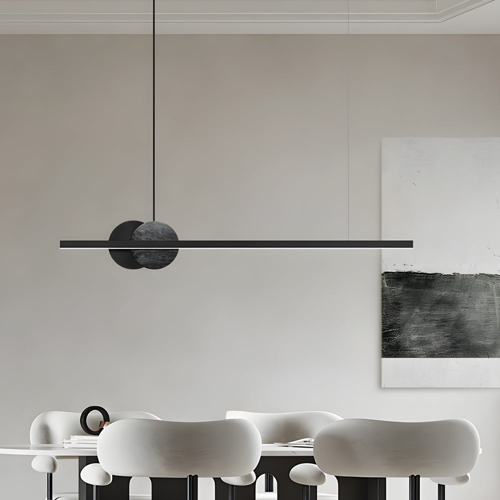 Black Linear Round Marble LED Pendant