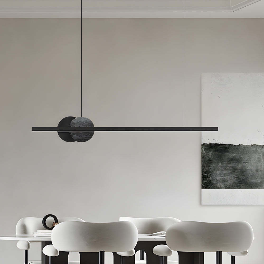 Black Linear Round Marble LED Pendant