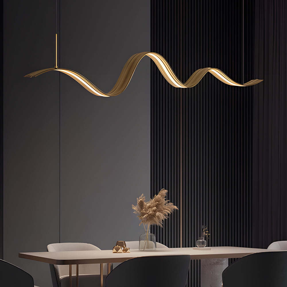 Linear LED Brass Wave Kitchen Island Pendant