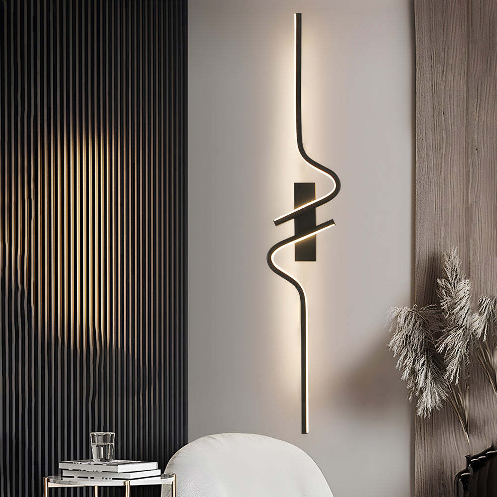Minimalist Long Wave Aluminum Black Decorative LED Wall Lamp-Lighom