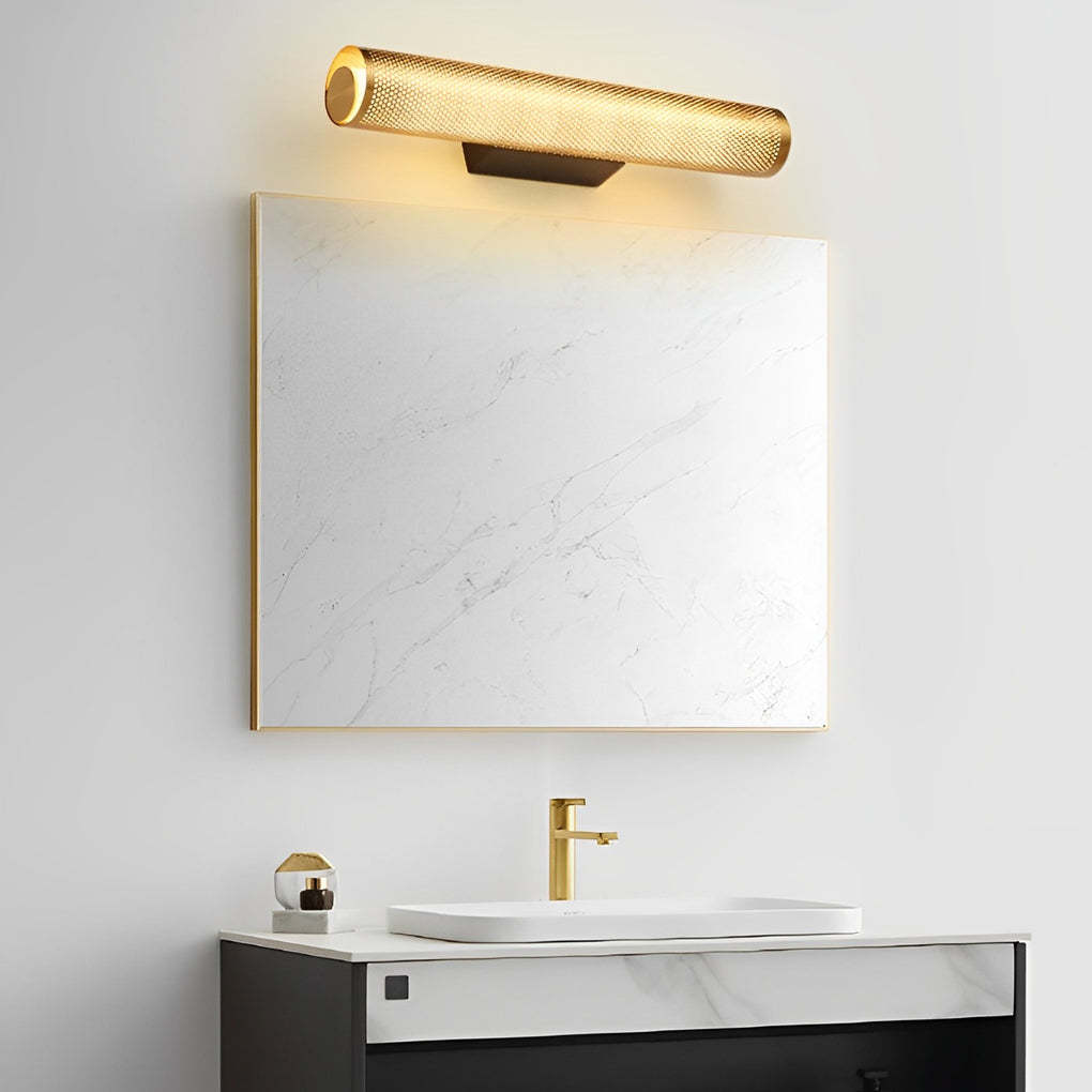 Gold Perforated Cylindrical Bathroom Vanity Light with Mesh Design-Lighom