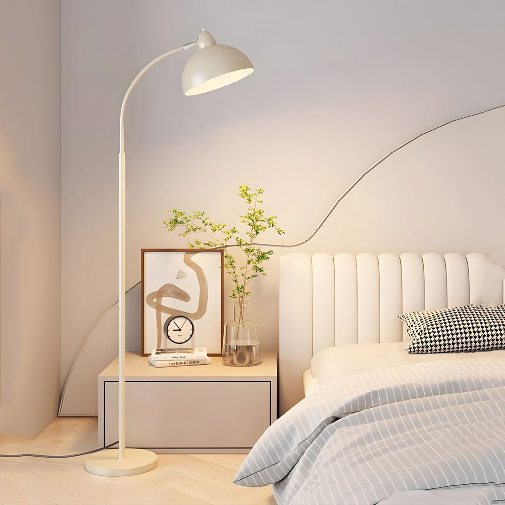 White Task Chrome Arc Floor Lamp with Dome Shade-Lighom