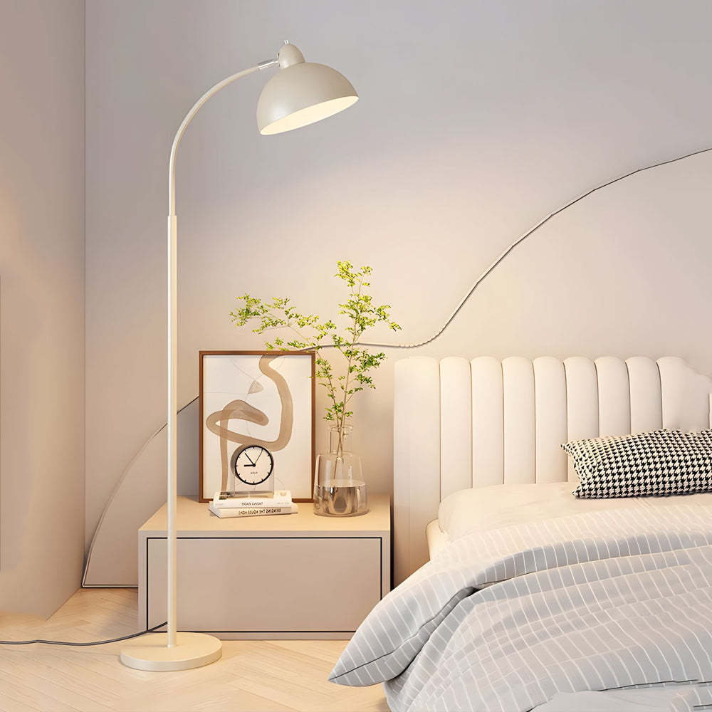 White Task Chrome Arc Floor Lamp with Dome Shade-Lighom