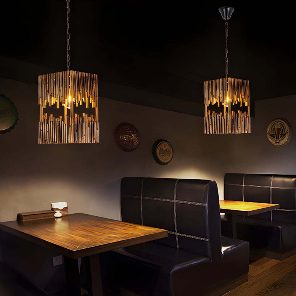Retro Wood Bamboo Tube Cuboid Pendant Light