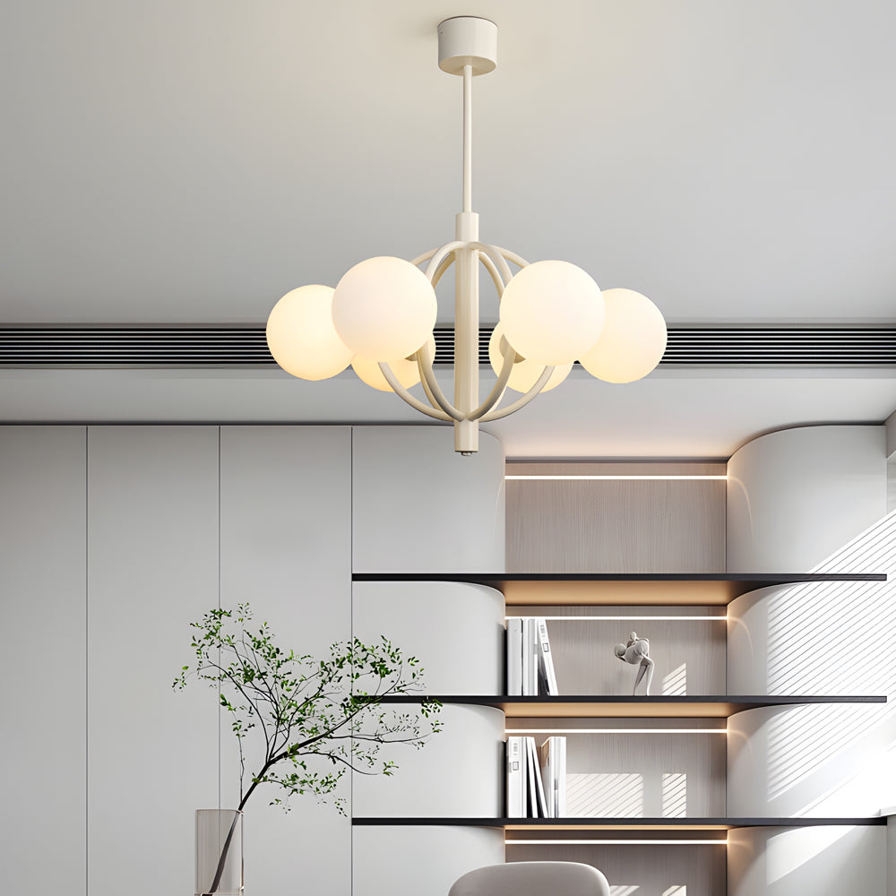 Midcentury Beige Glass Sphere Chandelier