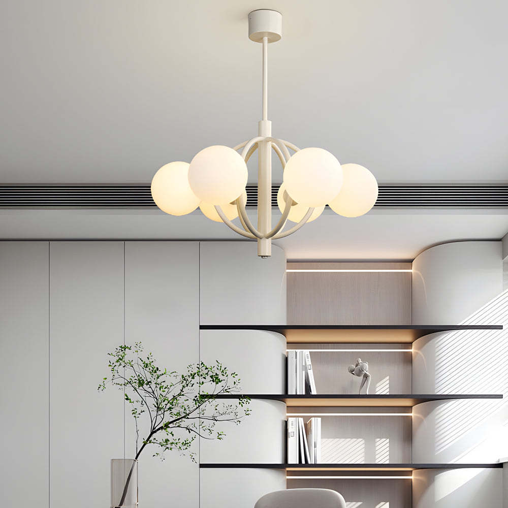 Midcentury Beige Glass Sphere Chandelier