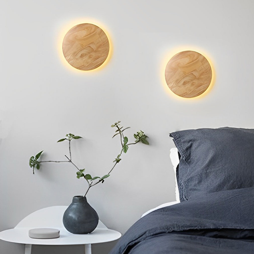 Round Oval Wood Nordic Bedside Wall Sconce