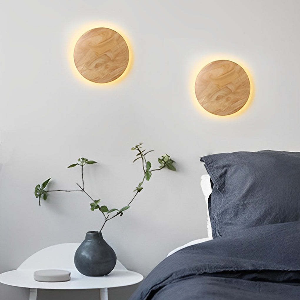 Round Oval Creative LED Wood Nordic Bedside Wall Lamp Wall Sconce Lighting-Lighom