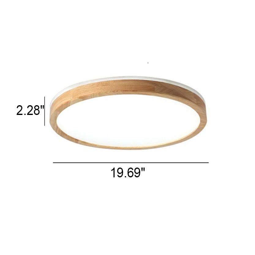 Japanese Minimalist Solid Wood LED Flush Mount Light