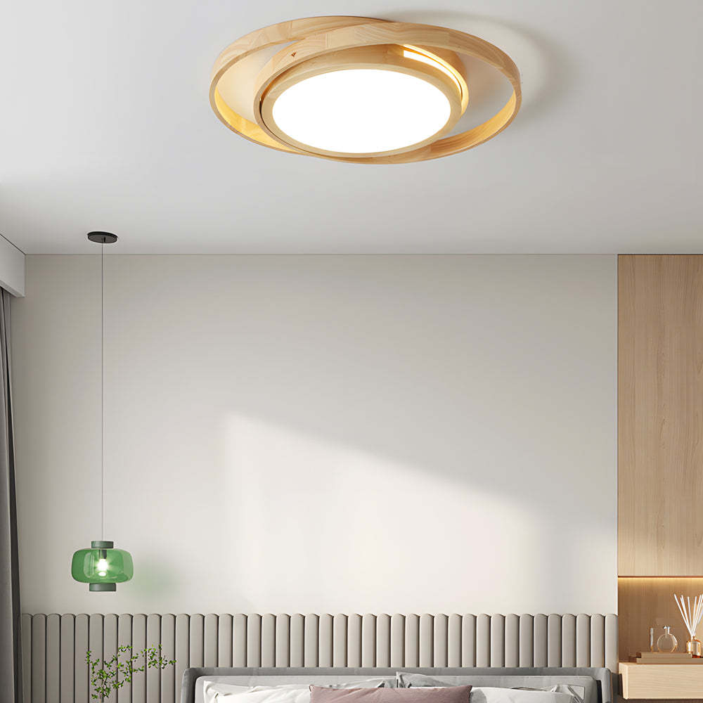 Wooden Oval Ring Round LED Acrylic Bedroom Flush Mount Light