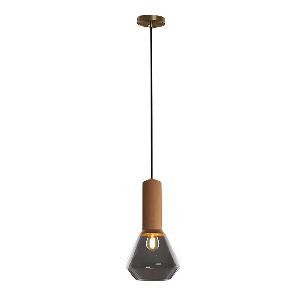 Copper Glass Jar 1-Light Wood Cork Diamond Pendant Light