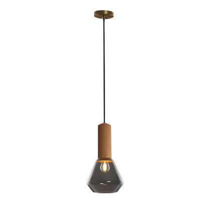 Copper Glass Jar 1-Light Wood Cork Diamond Pendant Light