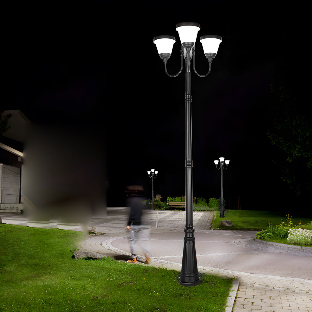 3-Light Black Finish Traditional Outdoor Street Lights with Post Top-Lighom