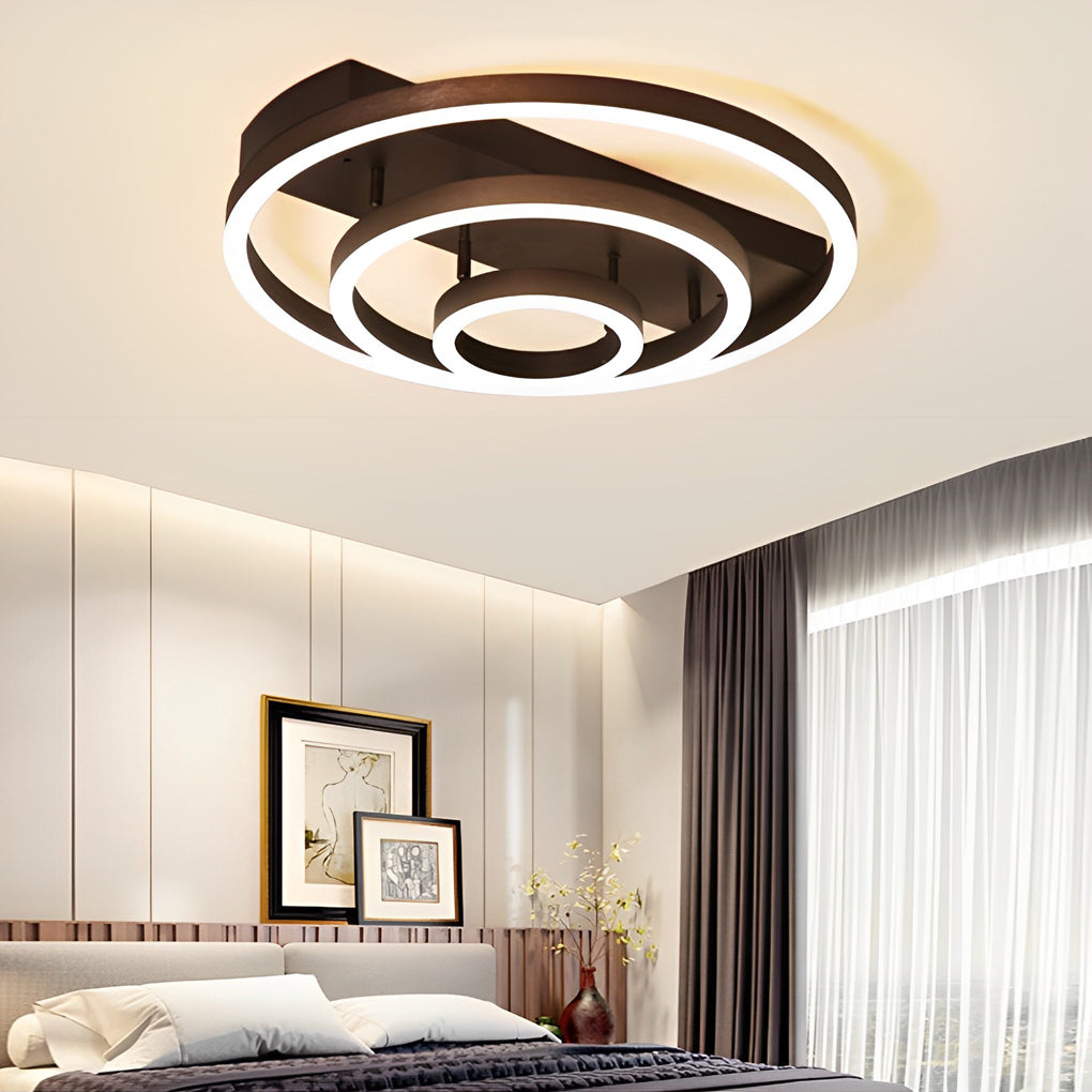 Modern multiple circular brown semi-flush mount light in synthetic — 24" Diameter / Warm White (3000K)