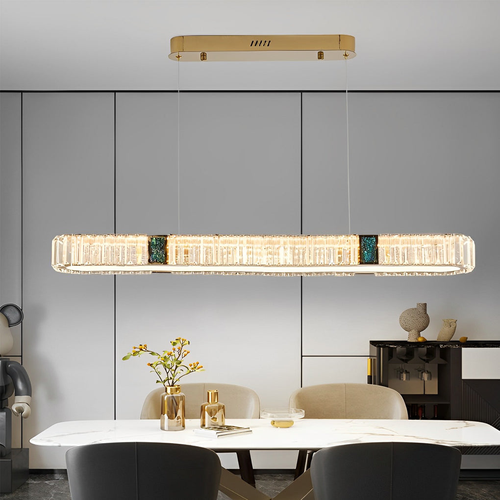 Rectangular Strip Stepless Dimming Crystal Dining Chandelier