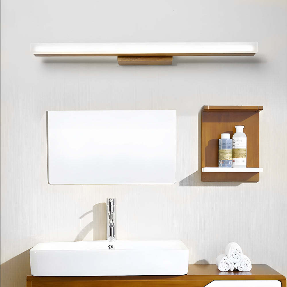Modern Wooden LED Vanity Light Rectangular Wall-Mount Bathroom Lighting-Lighom