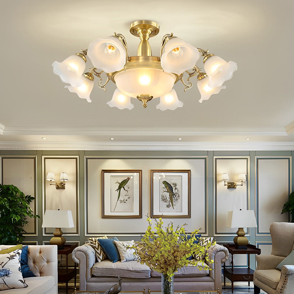8-Light Plated Glass Flower LED Traditional Chandelier