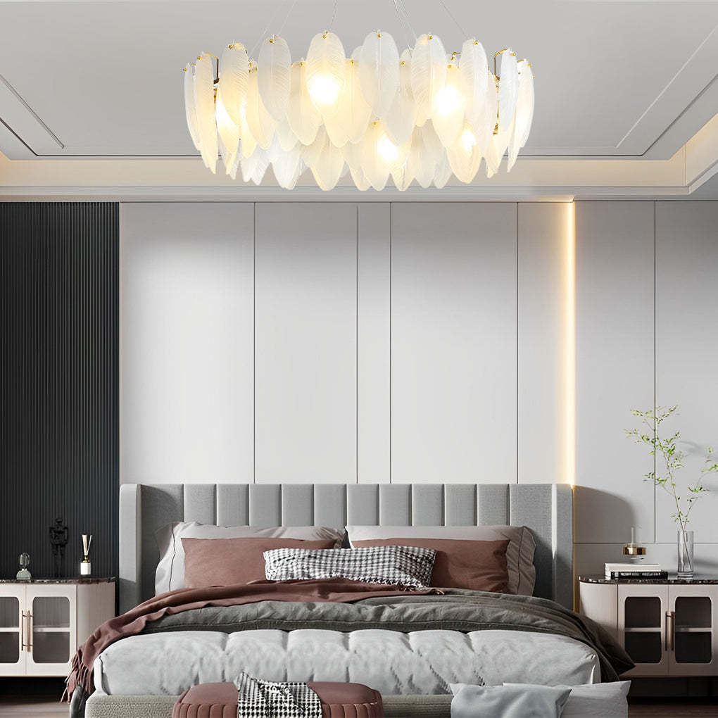Bronze creative feather postmodern chandeliers — 9.4" H x 31.5" Dia