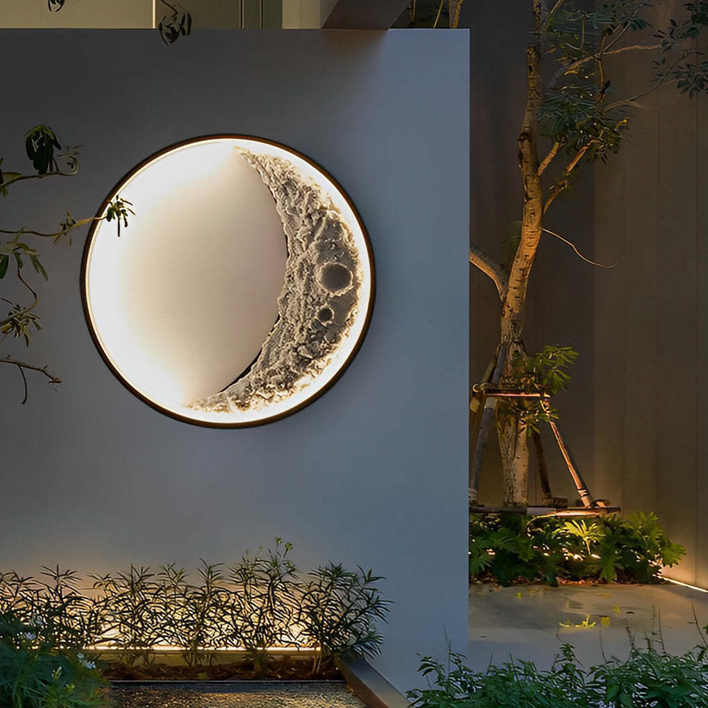 Round Resin Moon Crescent LED Hardwired Outdoor Wall Light-Lighom