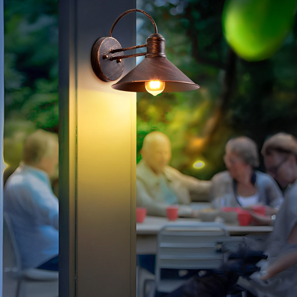 Retro Conical Iron Waterproof Industrial Style Outdoor Wall Lamp Exterior Lights-Lighom