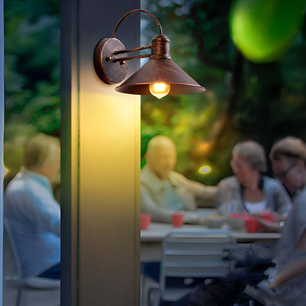 Retro Conical Iron Waterproof Industrial Style Outdoor Wall Lamp Exterior Lights-Lighom