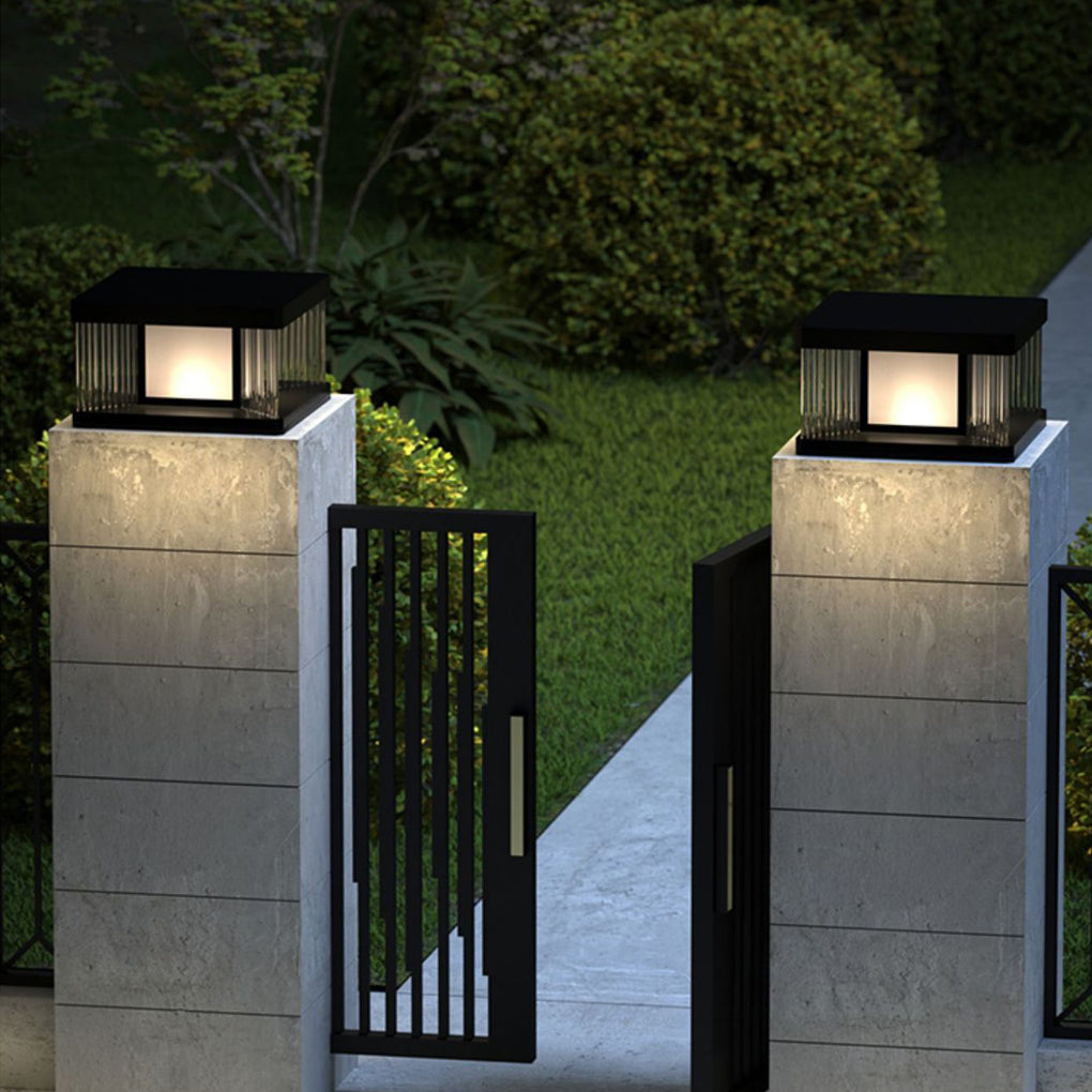 IP65 Glass Acrylic Black Modern Solar Fence Post Light