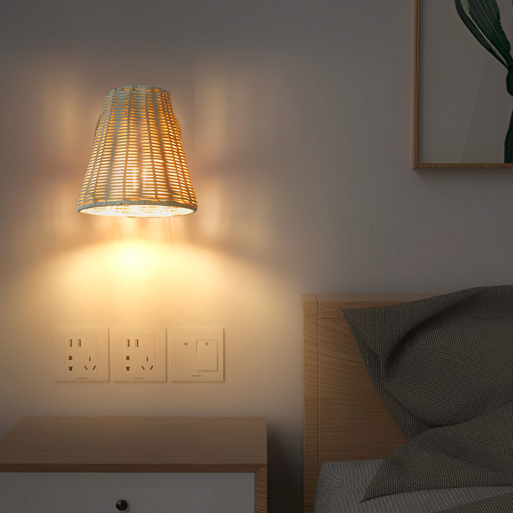 Lighom rustic handwoven natural wall sconces in rattan wood metal