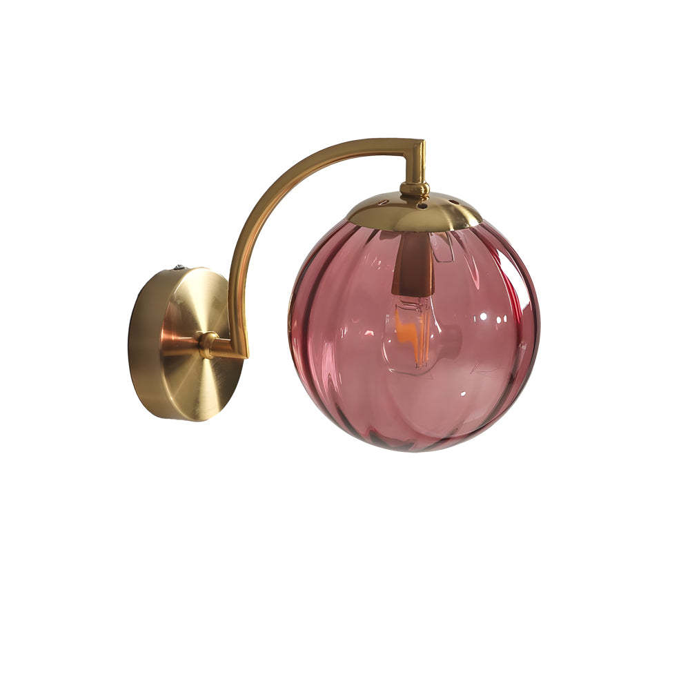 Curved Arm Rib Glass Ball Wall Sconce