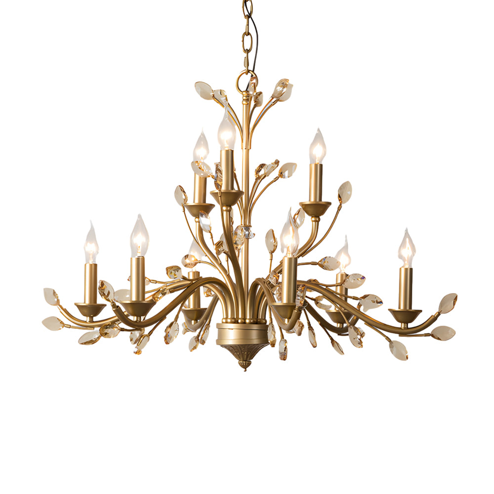 Brass Branch Candle Vintage Crystal Chandelier