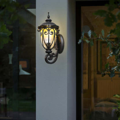 1-Light Antique Black Waterproof Seeded Glass Outdoor Wall Light-Lighom