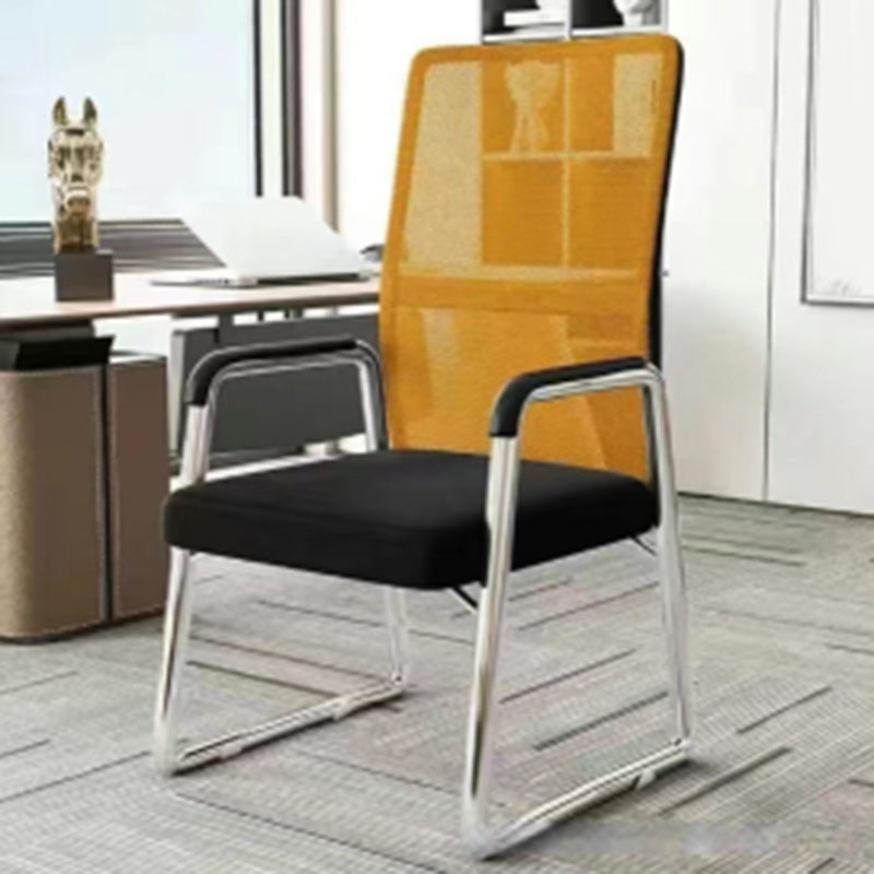 Modern Mesh Leather Square Desk Chair — Sponge / Red & Black - Mesh