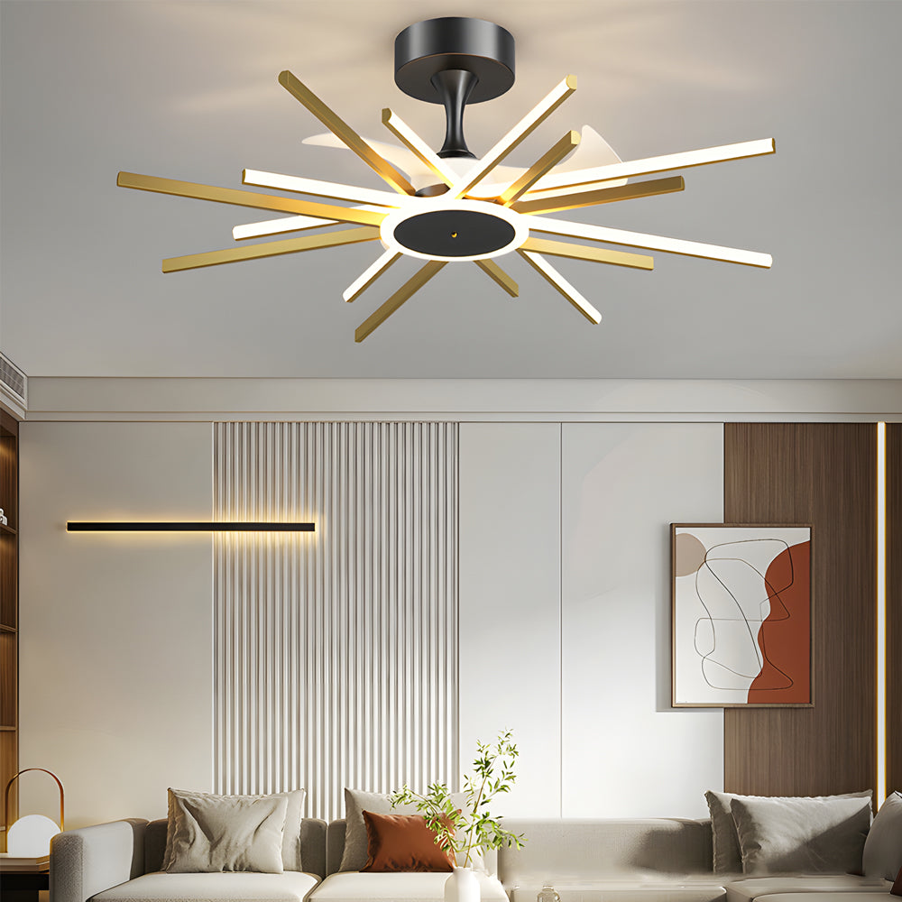 Spiral Linear Modern LED Silent Black Gold Ceiling Fan