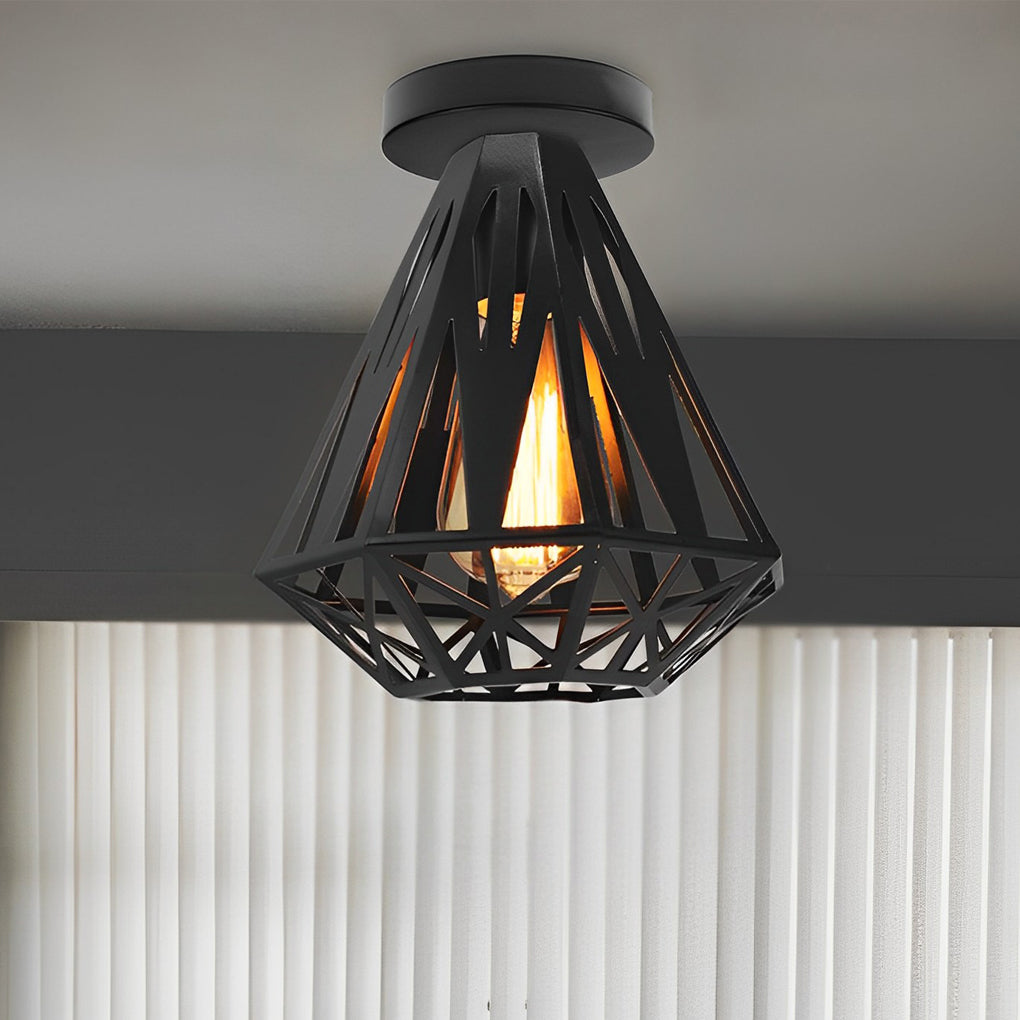 Retro Iron Cage LED American Ceiling Fixture