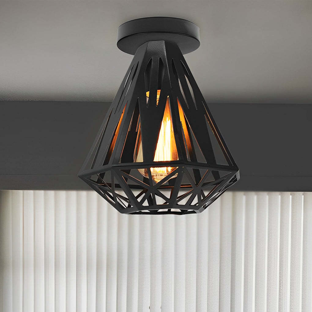 Retro Iron Cage LED American Ceiling Fixture