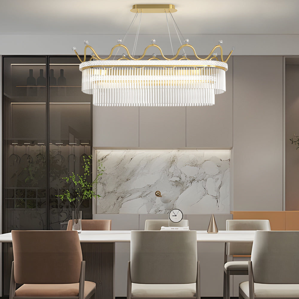 1/2-Layer Long Oval Crystal Crown Modern Chandelier