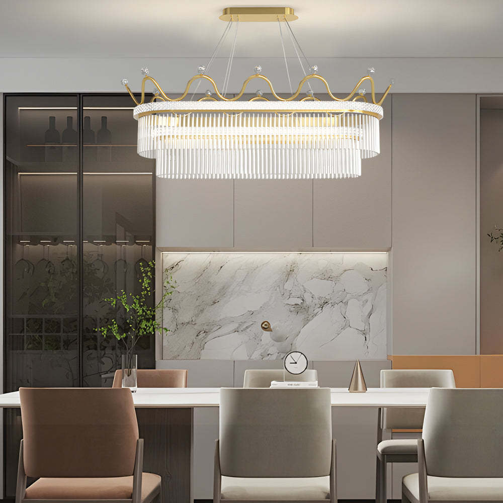 1/2-Layer Long Oval Crystal Crown Modern Chandelier