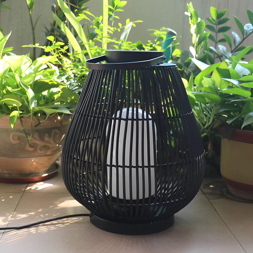 Portable Black Modern Iron Woven E27 Pillar Accent Outdoor Lantern-Lighom