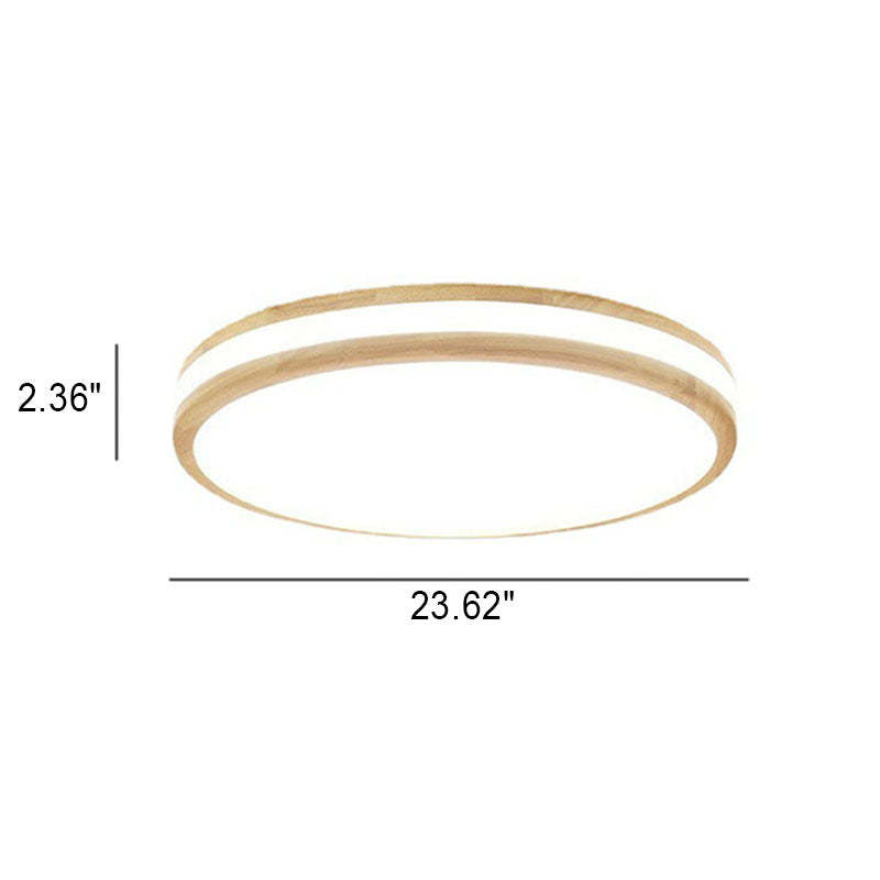 Japanese Round Wooden Slim LED Flush Mount Light — Warm Light (3000K) / 220V-240V For UK/AU
