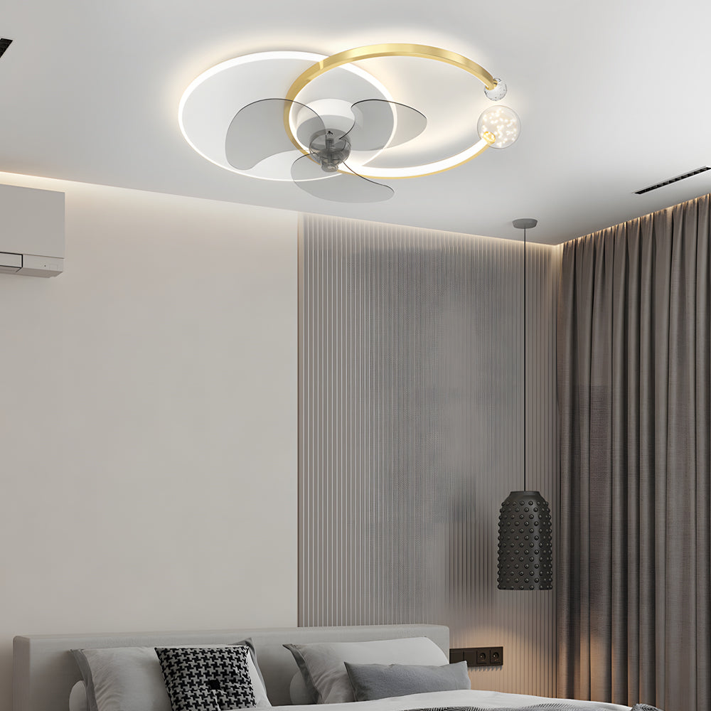 Mute Creative Round Ring 3 Step Dimming Modern Flush Mount Ceiling Fan Lamp-Lighom